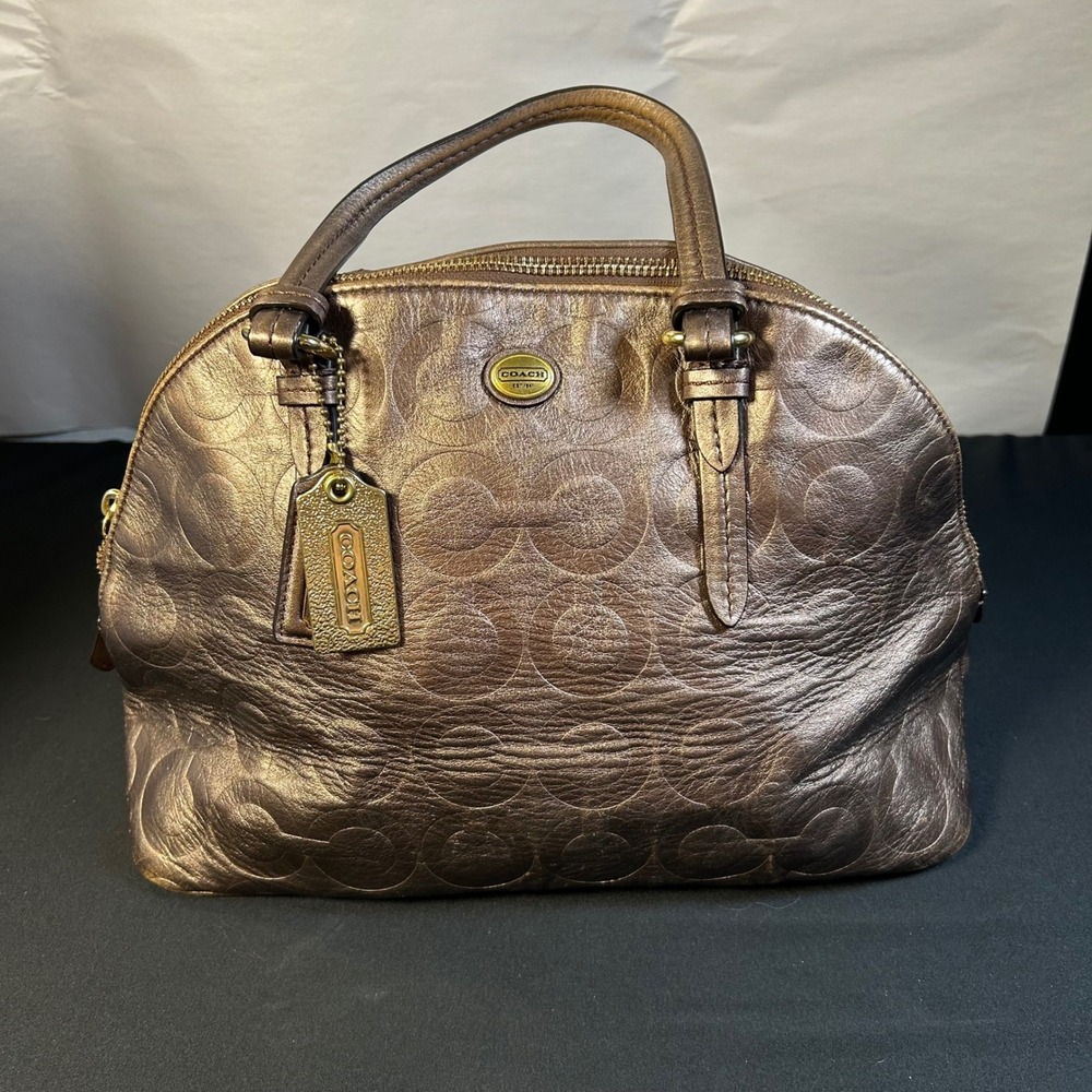 Coach Peyton Cora Domed Satchel Metallic Bronze Signature Leather F25705 Bag